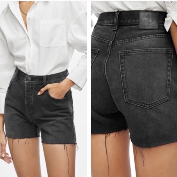 Anine Bing Pants - Anine Bing Faded Black Bonnie denim cutoff shorts